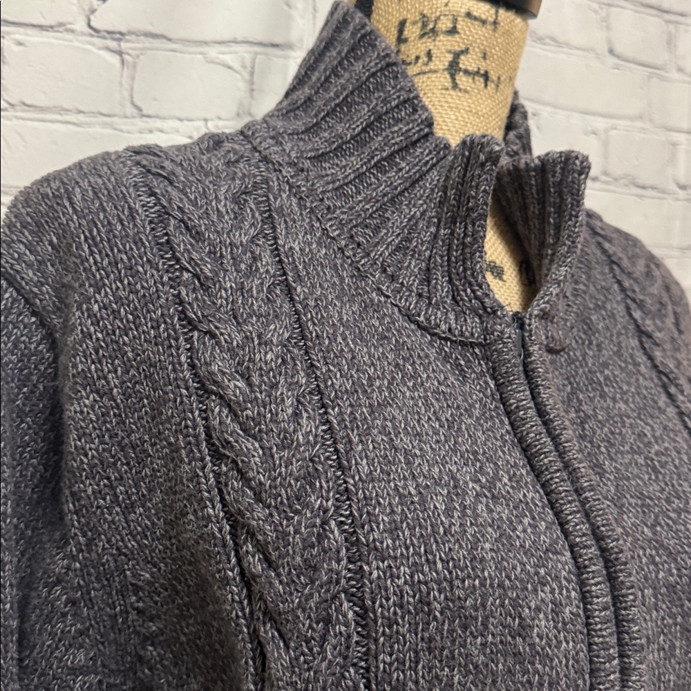 Cabelas Women's black/gray Cable Knit Zip Sweater with collar & long sleeve - Picture 2 of 13